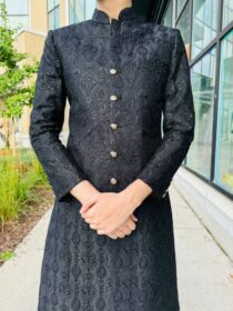 Quzey Black Sherwani Coat