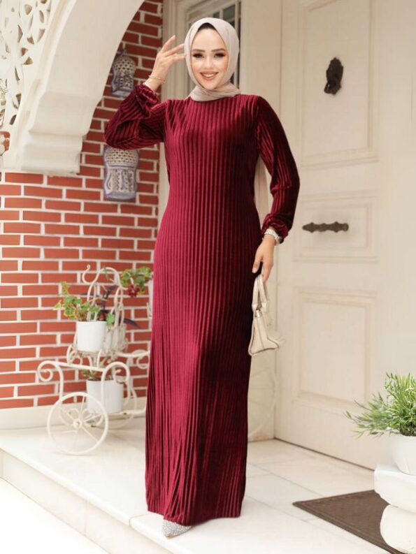 Quzey Velvet Dress - Claret Red