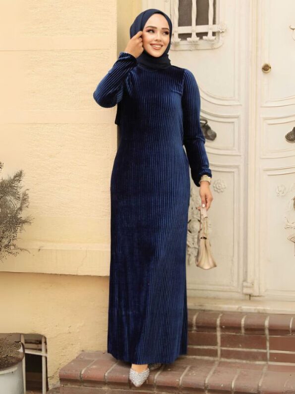 Quzey Velvet Dress - Navy Blue