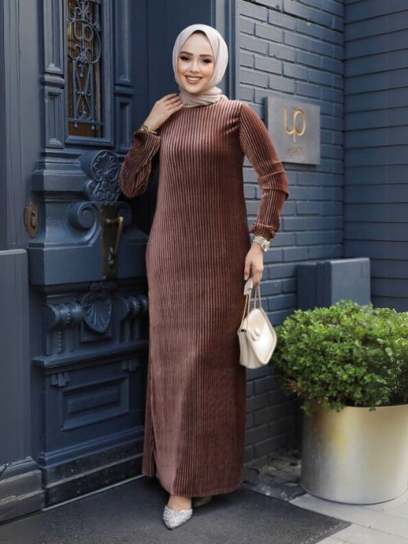 Quzey Velvet Dress - Brown