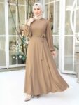 Quzey TR Solid Dress-Tan