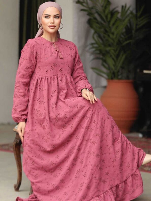 Quzey Schiffli Dress - Rose Pink