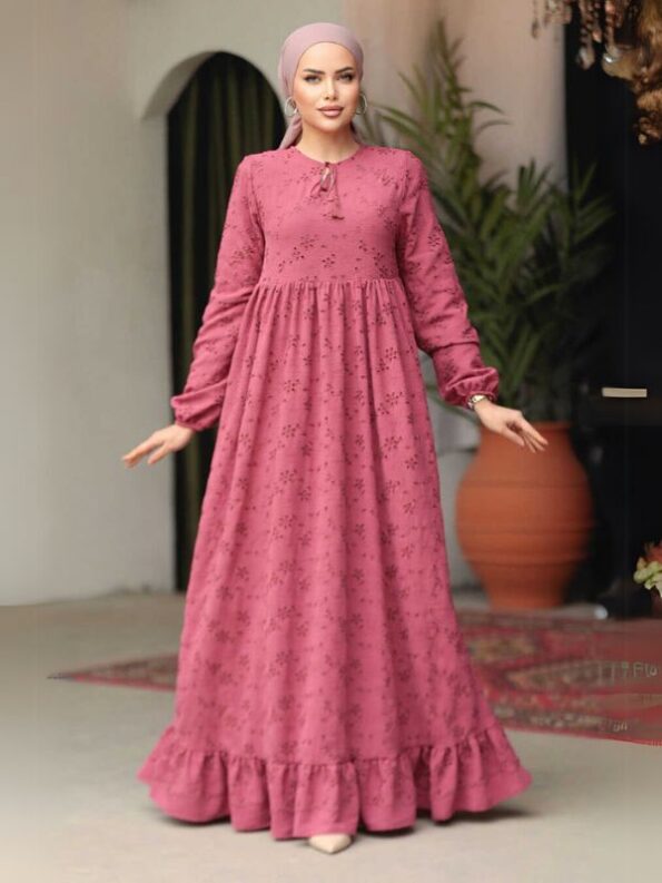 Quzey Schiffli Dress - Rose Pink