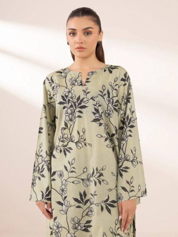 Sapphire - Light Green Printed Lawn Shirt
