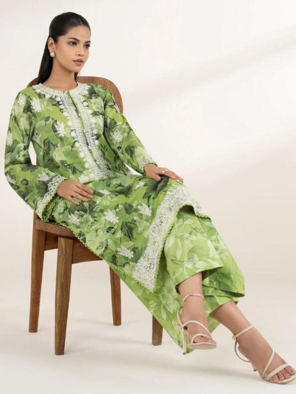 Sapphire - Light Green Embroidered Lawn Shirt