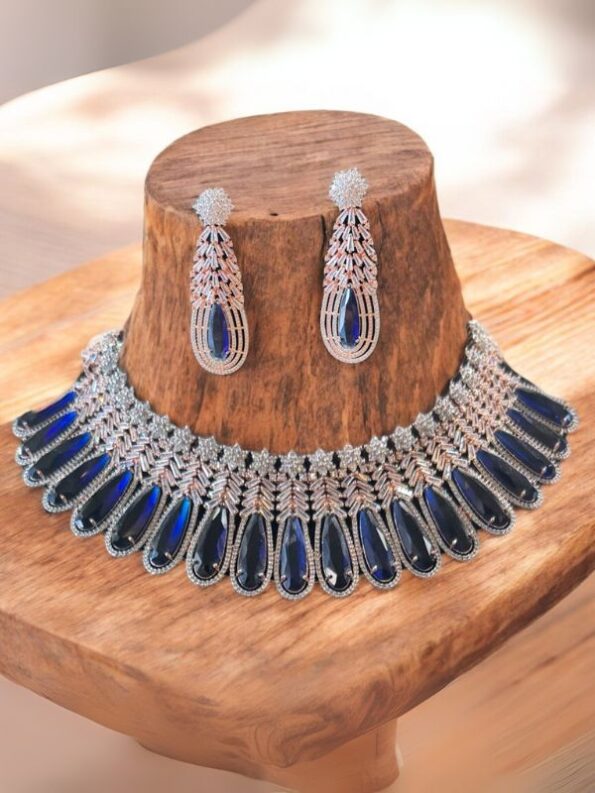 Quzey Luxury Blue AD Necklace Set